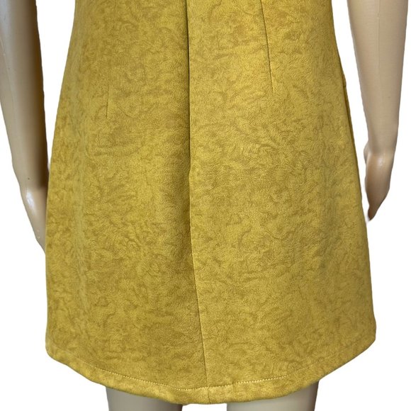 QA Shift Mini Dress Small S Yellow Sleeveless Pockets Velvet Stretch Slit Front - Picture 8 of 12